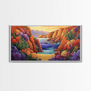 Desert Coast, Flowers, Path, Canvas Print, vibrant canyon seascape, southwest home decor, hallway wall art, colorful desert painting