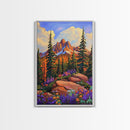 Mountain Forest, Wildflowers, Scenic, Framed Canvas Print, Nature Lover Gift, Cabin Decor, Rustic Living Room Art, Woodland Landscape