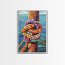 Nautical Knot, Dock, Ocean, Framed Canvas Print, Coastal Wall Art, Beach House Decor, Colorful Seaside Painting, Boat Lover Gift