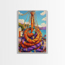 Nautical Rope, Dock, Summer, Framed Canvas Print, Nautical Rope Wall Art, Summer Decor, Bright Harbor Painting, Beach House Wall Accent
