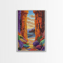Hidden Cove, Rocky Entry, Ocean View, Sunset Moment, Framed Canvas Print, Bedroom Wall Art, Seaside Fantasy, Desert Coastal Decor