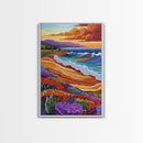 Ocean Sunset, Colorful Beach, Coastal Vibes, Tropical Flowers, Fall Wall Art, Dining Room Decor, Canvas Print, Vibrant Landscape Art