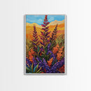 Wildflower Field, Autumn Leaves, Mountain Sunset, Earth Tones, Fall Botanical Art, Living Room Wall Art, Framed Canvas Print