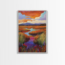 Autumn Wetlands, Sunset Marsh, Nature Escape, Rustic Color Landscape, Farmhouse Style, Fall Decor, Canvas Print, Entryway Wall Art