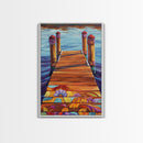 Painted Dock Scene, Vibrant Water Art, Lake House Decor, Canvas Print, Boho Coastal Wall Art, Summer Vibes, Nature Inspired