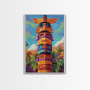 Totem Pole Painting, Tribal Inspired Decor, Canvas Print, Vibrant Wall Art, Boho Art Style, Entryway Statement Art, Unique Cultural Art