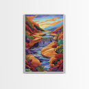 Canyon River Stream, Vibrant Landscape, Sunset Colors, Nature Scene, Framed Canvas Print, Bedroom Wall Art, Fall Home Decor, Boho Art
