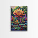 Large Lotus Flower, Tranquil Nature Art, Peaceful Botanical Scene, Framed Canvas Print, Boho Bathroom Wall Art, Zen Decor