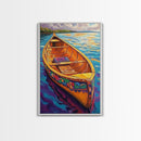 Canoe Tranquil, Reflection, Water, Canvas Print, vibrant lake, boat painting, colorful water art, lakehouse decor, boho bedroom wall art