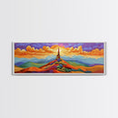 Colorful Mountain Sunrise, Bold Landscape Painting, Southwest Decor, Living Room Wall Art, Modern Boho Style Framed Canvas Print, Bedroom art