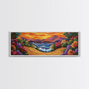 Tropical Sunset Cove, Vibrant Ocean Painting, Beach House Decor, Bold Nature Scene, Boho Living Room Canvas Print, Nature Painting