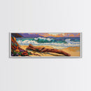 Ocean Shore Driftwood, Seaside Flower Art, Nature Landscape, Framed Canvas Print, Coastal Living Room or Beach House Wall Art
