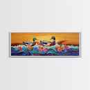 Ducks On Waves, Colorful Animal Art, Whimsical Sunset, Floral Ocean Scene, Canvas Print, Fun Kitchen Art, Kids Room Wall Art