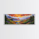 Sunset Lake Scene, Mountain View Art, Tranquil Waterscape Landscape, Framed Canvas Print, Nature Office Decor, Living Room Art