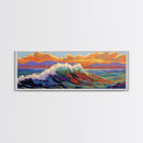 Ocean Wave Sunset, Vibrant Seascape Painting, Tropical Horizon Scene, Framed Canvas Print, Coastal Wall Art, Nautical Decor