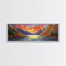 Sunset Lake, Mountain Reflection, Nature Glow, Framed Canvas Print, Scenic Wall Art, Autumn Decor, Cabin Artwork, Rustic Landscape Art