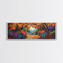 Autumn Archway, Colorful Path, Forest Lake, Vibrant Trees, Framed Canvas Print, Entryway Wall Art, Fall Nature Scene, Boho Art