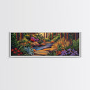 Woodland Path, Peaceful Stream, Vibrant Forest, Tranquil Nature, Framed Canvas Print, Office Wall Art, Nature Trail Decor