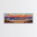 Beach Sunset, Gentle Waves, Cotton Clouds, Summer Calm, Framed Canvas Print, Coastal Wall Art, Soft Pastel Ocean Landscape