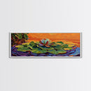 Lotus Flower, Serene Sunset, Water Lily, Zen Art, Framed Canvas Print, spa wall decor, yoga room art, calming peaceful painting