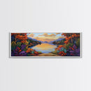 Autumn Lake Reflection, Tranquil Nature Painting, Fall Forest Sunset, Framed Canvas Print, Cozy Living Room or Cabin Wall Decor