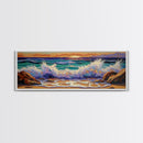 Crashing Waves Sunset, Seaside Landscape Art, Modern Beach Wall Decor, Living Room Accent, Framed Canvas Print, Coastal Vibes