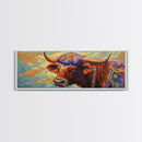 Floral Highland Cow, Western Wall Art, Rustic Charm, Canvas Print, Farmhouse Decor, Living Room Wall Art, Country Animal Art