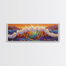 Rainbow Wave Splash, Ocean Energy Art, Vibrant Seascape, Framed Canvas Print, Coastal Living Room Decor, Surf Beach Wall Art, Boho Style