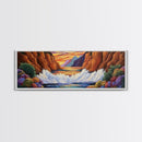 Ocean Splash, Sunset Cliffs, Nature Colors, Framed Canvas Print, Coastal Wall Art, Living Room Decor, Bold Landscape, Expressionist Art