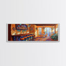 Rustic Cantina Interior, Mexican Bar Scene, Warm Home Decor, Framed Canvas Print, Dining Room Art, Cozy Southwestern Style