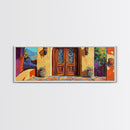 Spanish Doorway Scene, Rustic Entrance Art, Bold Exterior Decor, Framed Canvas Print, Hallway Wall Art, Mediterranean Style