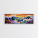 Breaking Waves Seascape, Ocean Wall Art, Sunset Coastal View, Framed Canvas Print, Nautical Living Room Decor, Beach Style