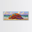 Vibrant Shell Art, Ocean Fantasy, Whimsical Beach, Nature Vibes Framed Canvas Print, Coastal Bathroom Art, Boho Sea Decor