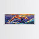 Vibrant Dolphin Art, Ocean Animal Painting, Kids Beach Room Decor, Bold Marine Life Style, Playful Framed Canvas Print, Coastal Vibes