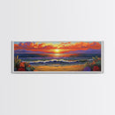 Sunset Shoreline Glow, Coastal Floral Painting, Serene Nature Art, Canvas Print, Boho Beach Decor, Living Room or Bedroom Wall Art