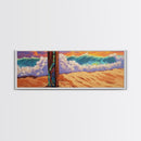 Painted Post, Colorful Shore, Ocean Wave, Surf Vibes, Framed Canvas Print, Beach Bedroom Wall Art, Tropical Seaside Expressionism