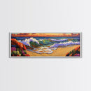 Ocean Curl, Autumn Surf, Sunset Beach, Floral Waves, Framed Canvas Print, Living Room Wall Art, Fall Coastal Painting, Bold Decor