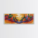 Sunset Islands, Floating World, Fantasy Village, Framed Canvas Print, Whimsical Wall Art, Eclectic Home Decor, Surreal Landscape Art