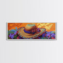 Sun Hat Painting, Floral Accent, Bold Texture, Summer Vibes, Framed Canvas Print, Boho Wall Art, Bedroom or Dressing Room Decor