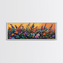 Autumn Garden Flowers, Orange Sky, Bold Leaves, Seasonal Blooms, Canvas Print, Fall Kitchen Wall Art, Botanical Color Pop
