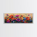 Vibrant Floral Burst, Sunset Garden, Colorful Flowers, Bold Leaves, Canvas Print, Living Room Wall Art, Boho Botanical Style