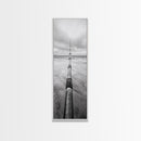 Pipeline Perspective, Industrial Seascape, Grunge Aesthetic, Framed Canvas Print, Coastal industrial art, Minimalist hallway decor, Monochrome print