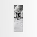 Beachfront Cabin, Rustic Shack, Seaside Simplicity, Cloudy Sky, Island Life, Framed Canvas Print, Entryway Wall Art, Coastal Farmhouse Decor