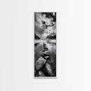 Mountain Stream, Stone Path, Black and White Nature, Scenic Landscape, Framed Canvas Print, Modern Cabin or Rustic Wall Decor, Office Art