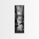 Sea Arch, Cliff Bridge, Coastal Landscape, Dramatic Ocean View, Black and White Framed Canvas Print, Bathroom Art, Hallway Wall Art