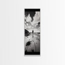 Lone Beach Walker, Dramatic Sky, Ocean Reflections, Solitude Moment, Framed Canvas Print, Hallway Wall Art, Moody Minimalist Decor