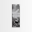 Peaceful Lake, Cloud Reflection, Shoreline Stones, Framed Canvas Print, Guest Room Wall Art, Nature Inspired Decor, Minimalist Landscape