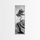 Lone Pine Tree, Minimal Nature, Tranquil Cliff Scene, Zen Forest Print, Framed Canvas Print, Japandi Wall Art, Entryway Tree Print, Nature Minimalism