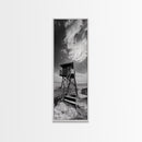 Lifeguard Tower, Beach Vibes, Ocean Escape, Dramatic Sky, Framed Canvas Print, Surf Shack Decor, Coastal Bedroom Wall Art, Minimal Beach Art