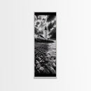 Lighthouse Drama, Coastal Storm, Rocky Shoreline Scene, Moody Ocean Sky, Framed Canvas Print, Nautical Living Room Wall Art, Black White Art